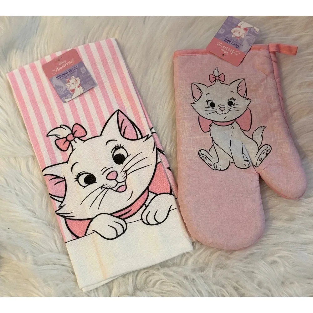 Disney The Aristocats Marie Pink Striped Kitchen Towel and Oven Mitt Set NEW